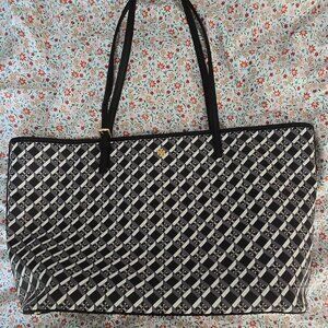 TORY BURCH BLACK GEO LOGO Top Zip Tote Shoulder Bag Style #143364